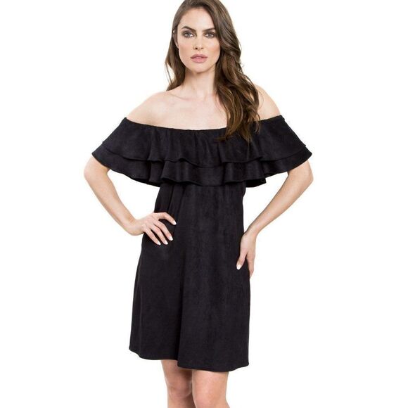 SZL Julie Brown NYC SELENA Night Out Dress w Ruffle Neckline in Black Color - Picture 1 of 10
